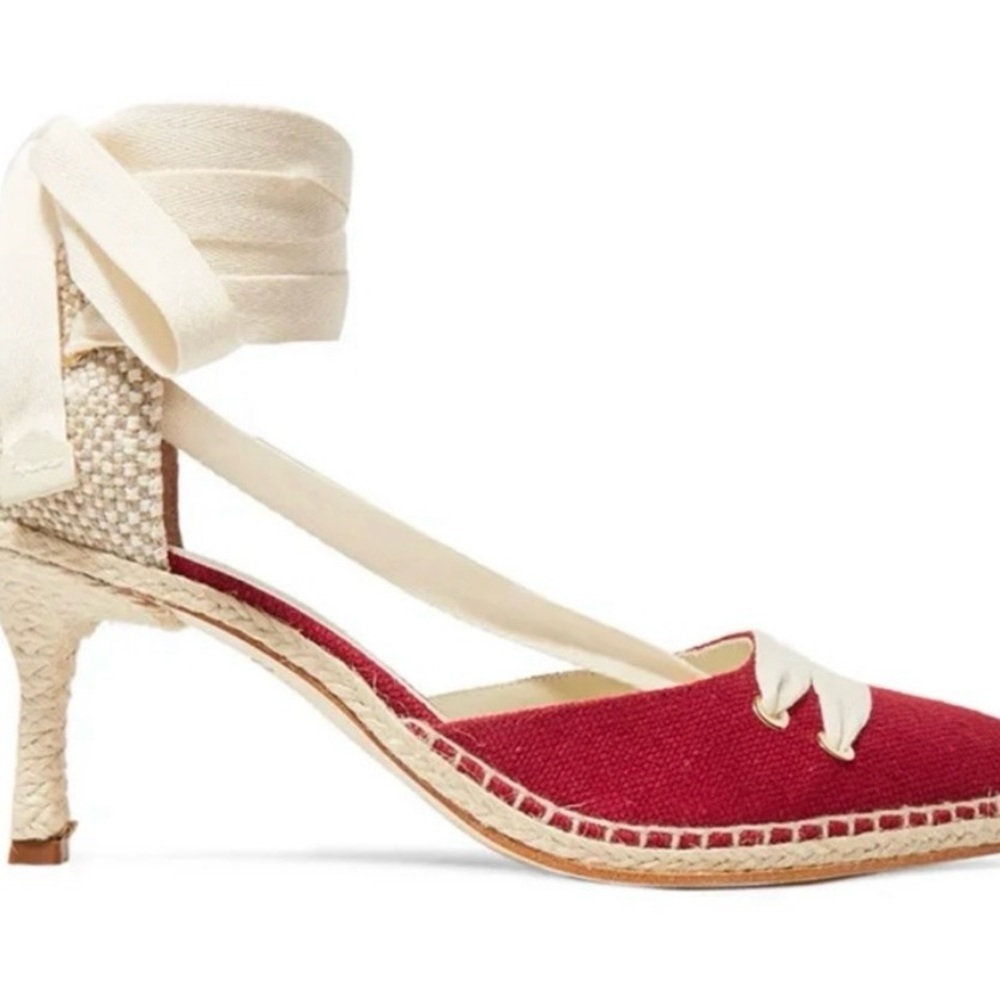 New Kanna Red Linen Canvas & Raffia Espadrille Heels Pumps Size
EUR 37, US 6.5-7